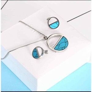 Necklace & Stud Earring Set, 18 inch - Genuine Turquoise 14K Plated Titanium